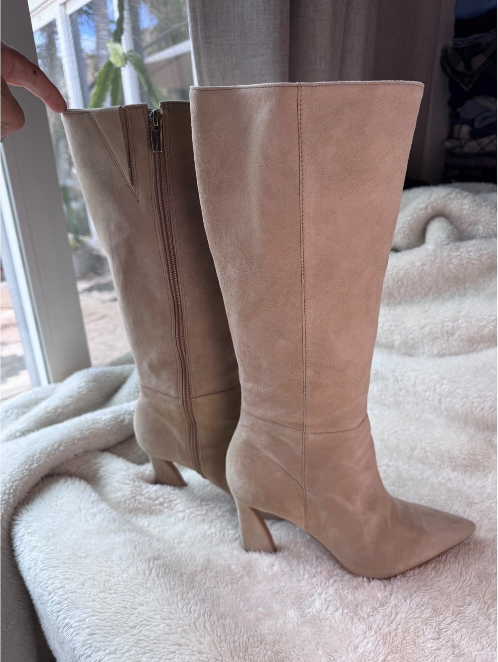 Vince Camuto Beige Suede Knee-High Heeled Boots- Size 8.5